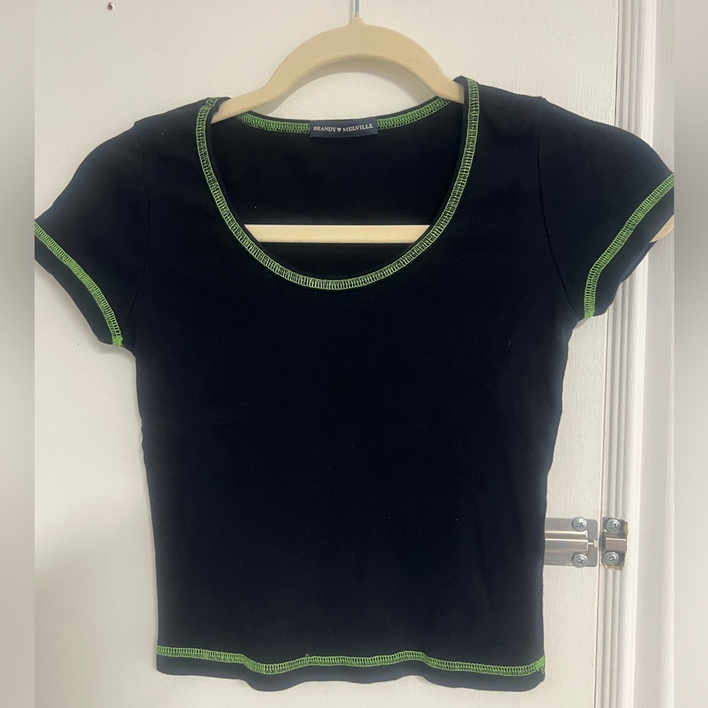 Brandy Melville Black Tee with Green  crop top